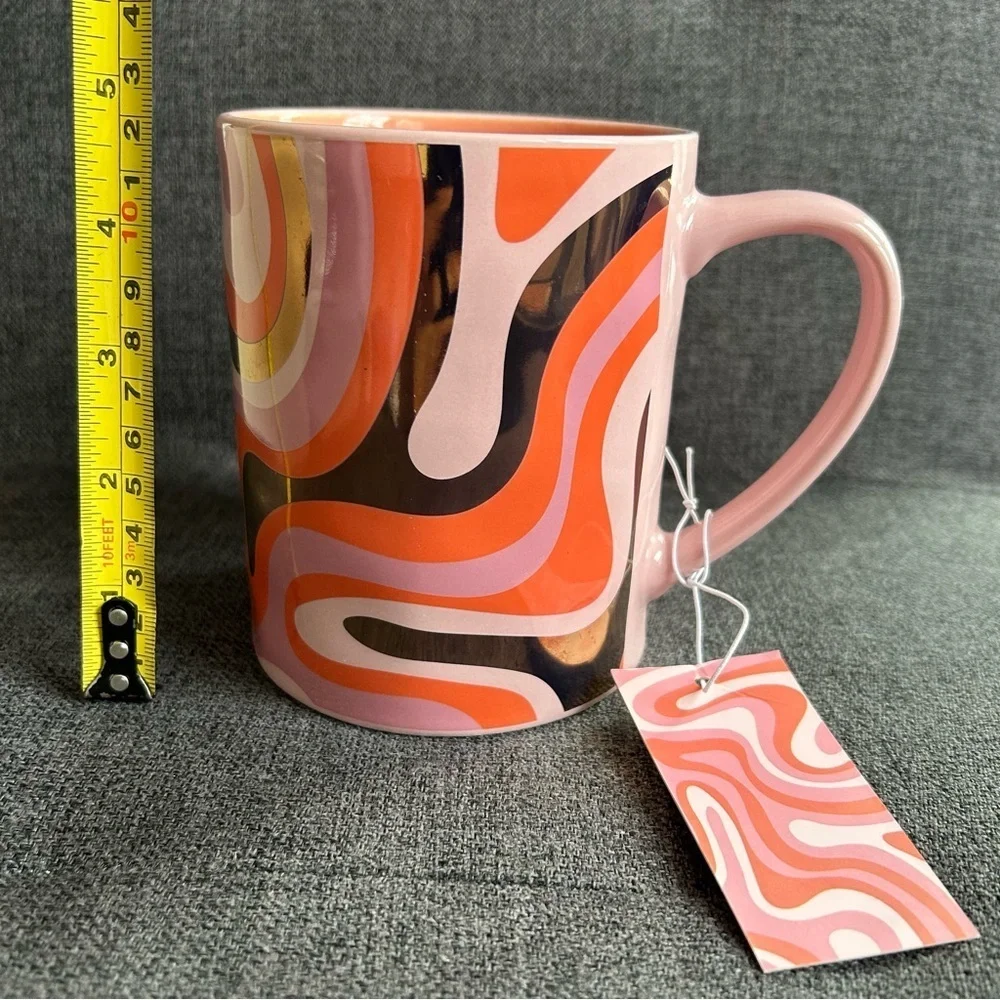 Groovy, Psychedelic Wave Design Coffee Mug, Pink, Orange, Gold Metallic, 20 oz